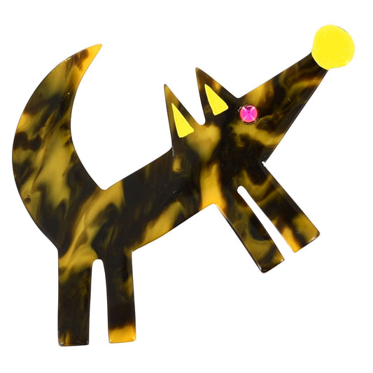 Speckled Lemon Isengrin Wolf Brooch - Galalith – Vintage Jewelry - handcrafted by Pavone by Pavone