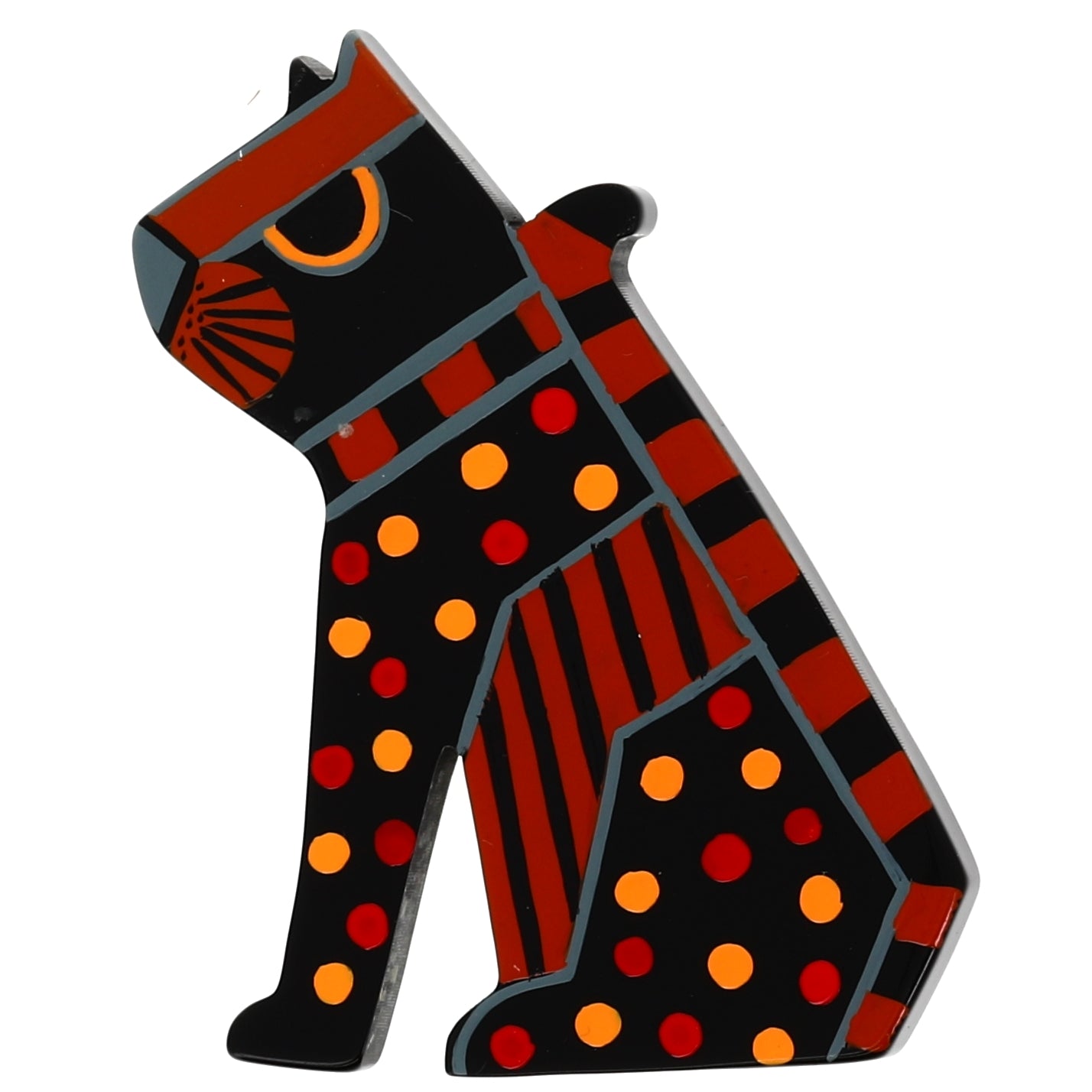 Black, Ginger Red and orange Sphinx Cat Brooch in galalith