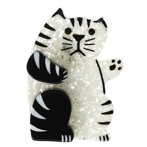 Black and white Tabby Cat  Brooch