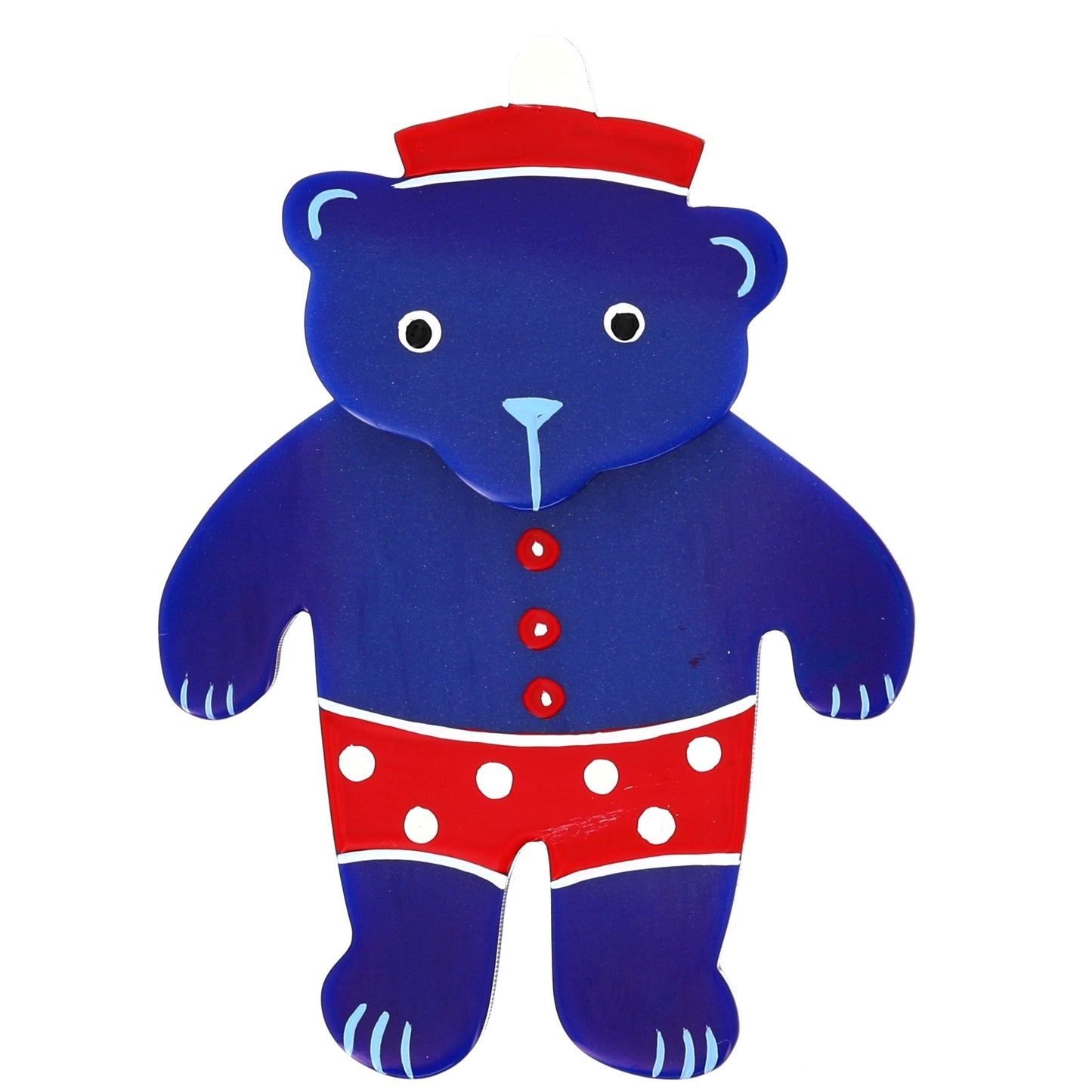 Navy Blue - Red Teddy Bear Brooch in galalith