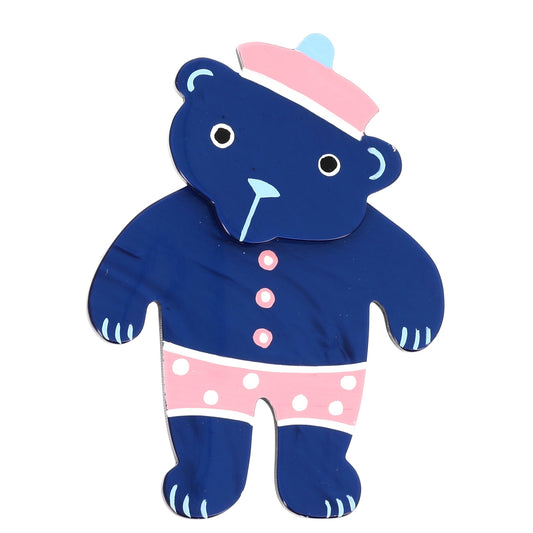Navy Blue - Pink Teddy Bear Brooch in galalith
