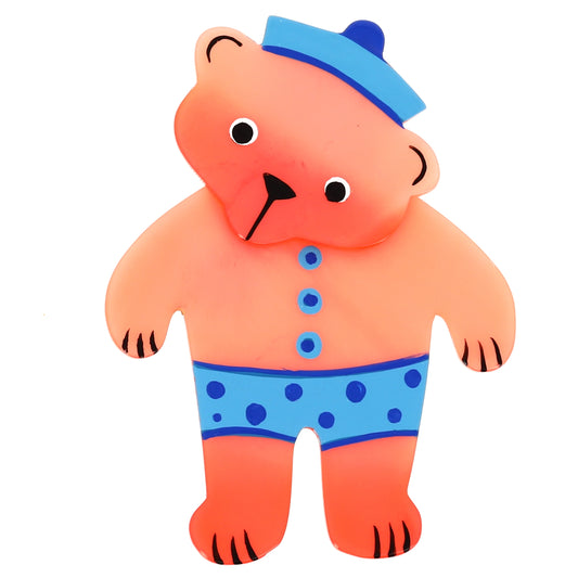 Pink-Blue Teddy Bear Brooch in galalith