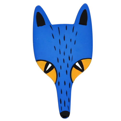 Blue Fox Head Brooch in galalith