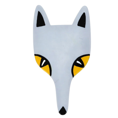 Pearl Grey Fox Head Brooch in galalith