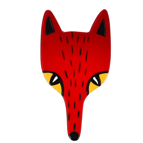 Scarlet Fox Head Brooch in galalith