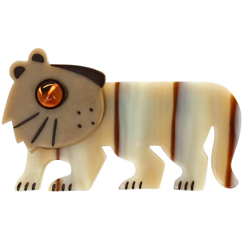  Beige and Brown Tiger Tigredou Brooch in galalith