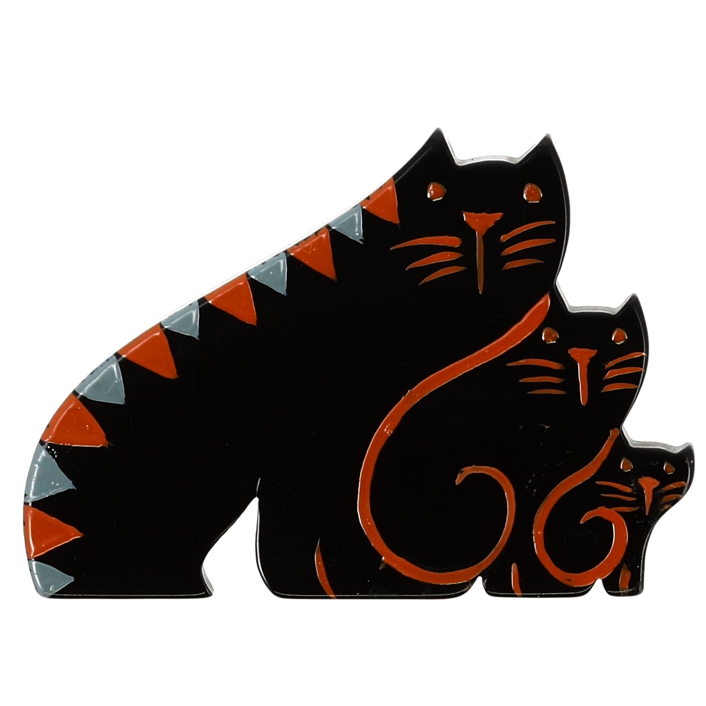 Black, Ginger and Grey Trio Cat Brooch