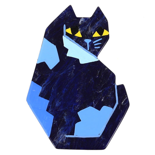 Veined Blue B10 Cat Brooch - Galalith – Vintage Jewelry - handcrafted by Pavone by Pavone