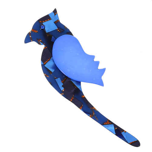 Mosaic Blue Zazy Bird Brooch in acetate and galalith