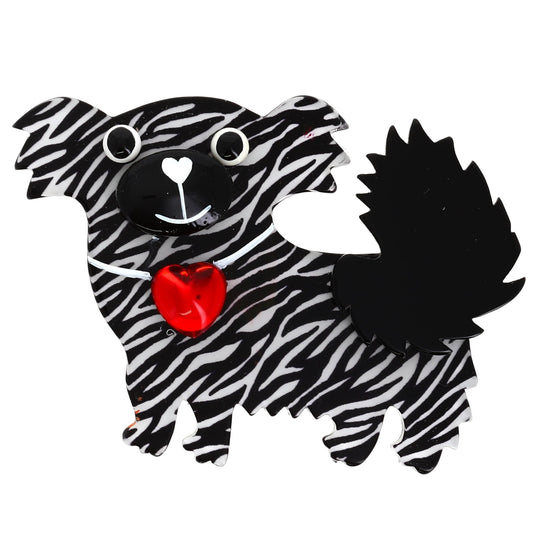 Zebra Suki Shih Tzu Dog Brooch - Galalith – Vintage Jewelry - handcrafted by Pavone by Pavone