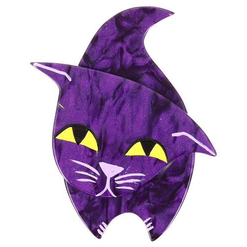Purple Zorro Cat Brooch in galalith